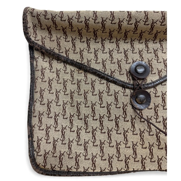 Vintage Yves Saint Laurent YSL Monogram Canvas Pouch Portfolio Clutch Brown - Picture 4 of 14